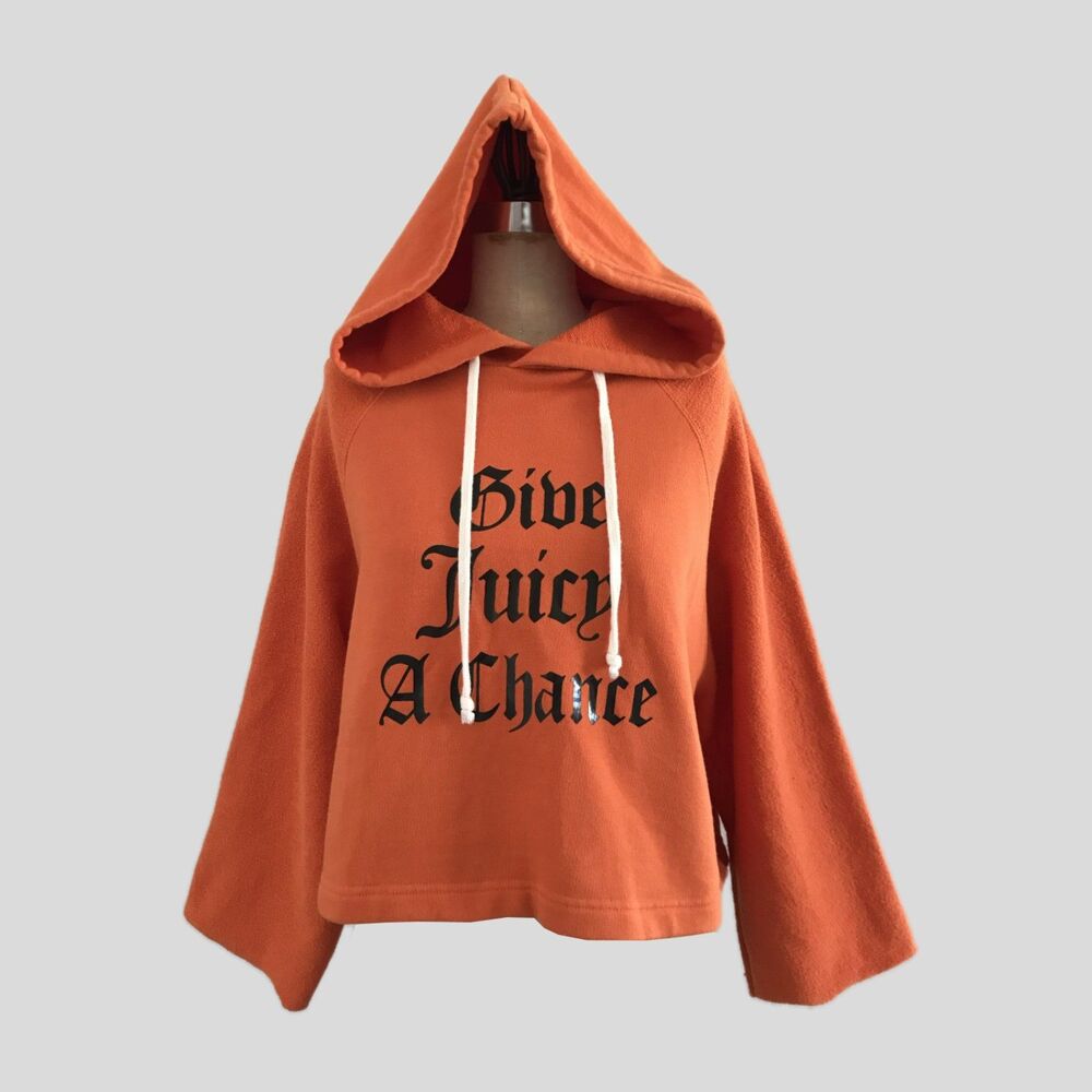 Juicy Couture Orange Black Cotton Halloween Cropped Hoodie Womens S Y2K